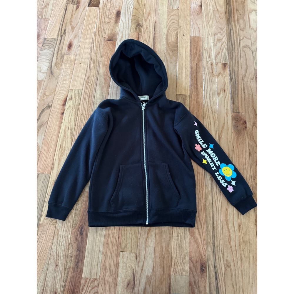 No Comment Girls Black Zip Up Hoodie Living My Life Graphic Sweatshirt M 10/12